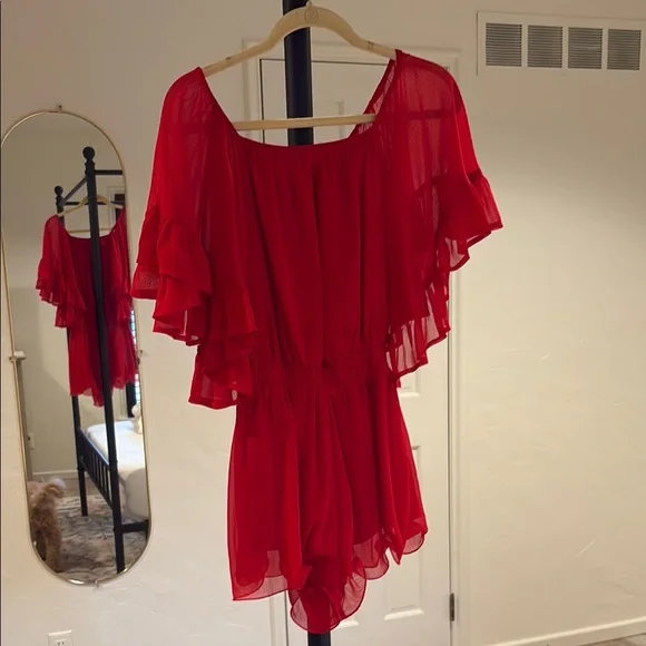 Red Ruffled Romper - Picture 1 of 2